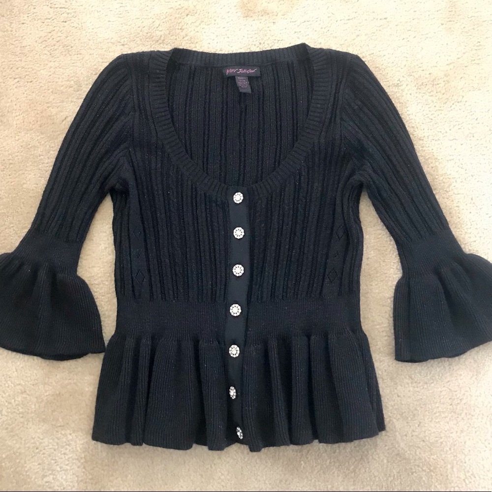 betsey johnson Vintage Cardigan Scoop Neck Peplum Waist & Sleeves! Black Sz M/M